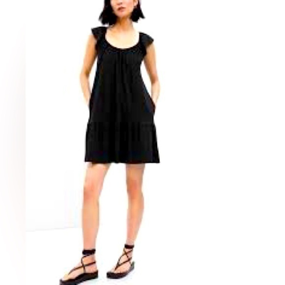 & Merci mini smocked dress side pockets ruffle eyelet sleeves lined black S